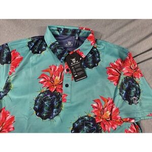 NWT Chuco Golf Performance Polo Shirt Men's Large Floral Cactus All Over Print
